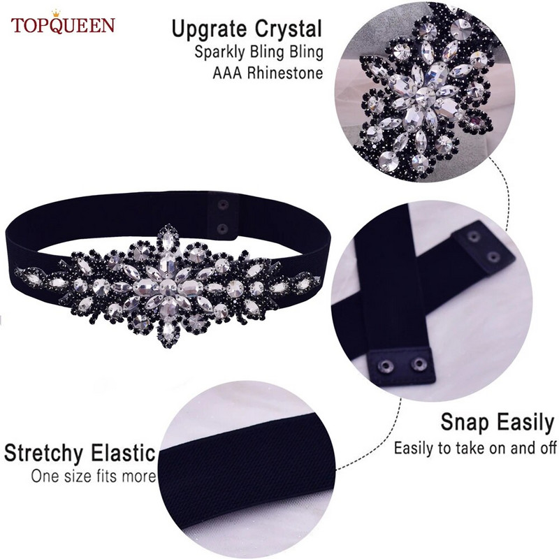 TOPQUEEN S01-B moodne strassikivist vööga naiste läikiv must elastne vöökleit, veniv vöökoht, vööga, pruudi pulmatarvikud