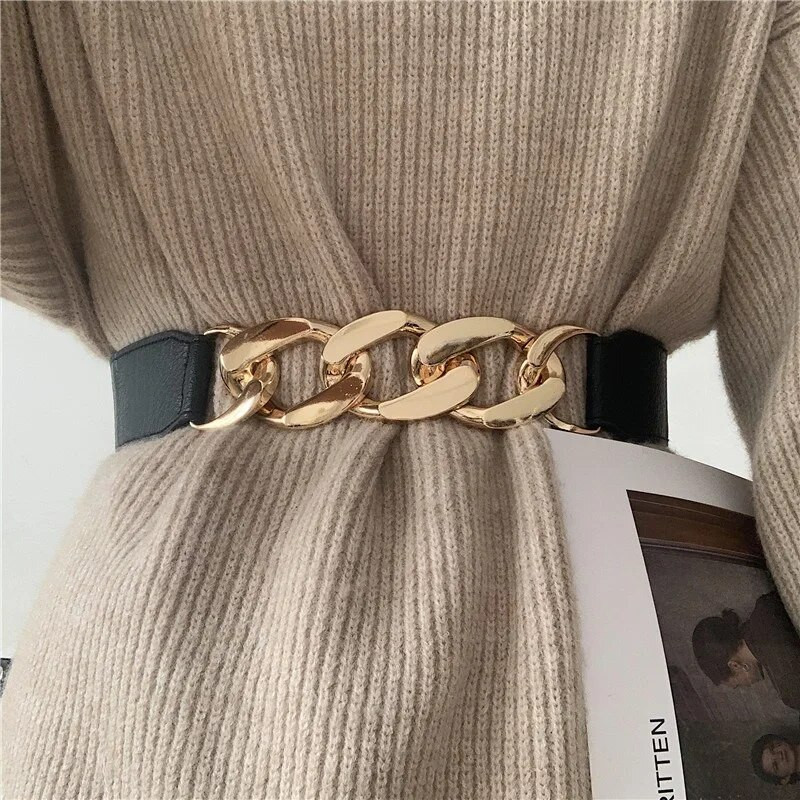 Zlatni lančani pojas Elastični srebrni metalni pojasevi oko struka za žene Ceinture Femme rastezljivi pojasevi s pletenicama Ženski kaput Ketting Riem pojas