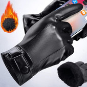 Zimske PU kožne rukavice s zaslonom osjetljivim na dodir Muškarci Žene Održavaju toplinu Plišane Velet Tople rukavice pune prstiju Biciklističke Radne Vodootporne Otporne na vjetar