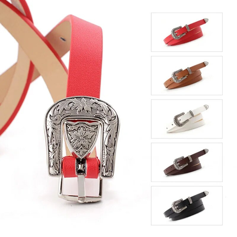 Curele de rochie colorate pentru femei cu cataramă metalică cu talie îngustă din piele artificială cu centură pentru femeie curea drăguță