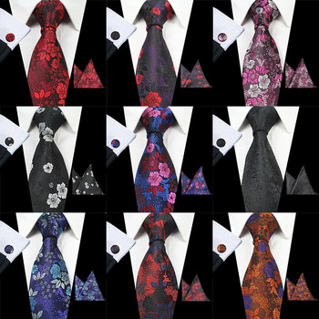 RBOCOTT Νέα Σχέδια Μόδα Floral Γραβάτες 7cm Ανδρική Γραβάτα Μεταξωτό Ζακάρ Γραβάτες Λαιμού Μανικετόκουμπα Τσέπης Τετράγωνο Σετ για κοστούμι γάμου