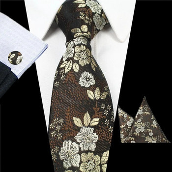 RBOCOTT Νέα Σχέδια Μόδα Floral Γραβάτες 7cm Ανδρική Γραβάτα Μεταξωτό Ζακάρ Γραβάτες Λαιμού Μανικετόκουμπα Τσέπης Τετράγωνο Σετ για κοστούμι γάμου