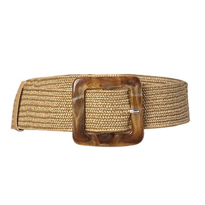 Ženski remen Slamnati ležerni ultra široki remen Ženski tkani vintage izrezbarena drvena kopča Elastični remen Dekoracija Haljina košulja Brtva oko struka