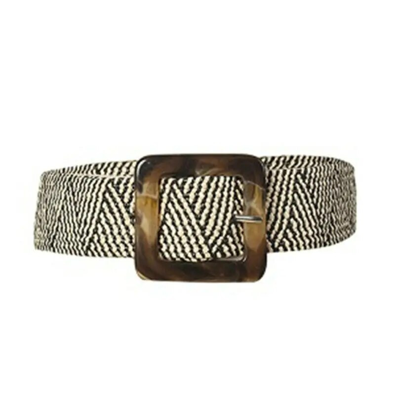 Ženski remen Slamnati ležerni ultra široki remen Ženski tkani vintage izrezbarena drvena kopča Elastični remen Dekoracija Haljina košulja Brtva oko struka