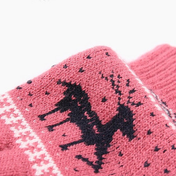 Класически модни плетени дебели ръкавици за мъже, жени Коледни елени с отпечатани топли есенни зимни ръкавици с цял пръст Подаръци за деца