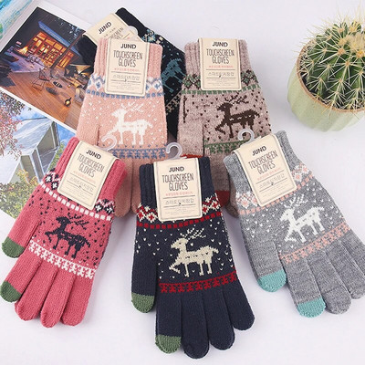Classic Fashion Knitted Thick Gloves For Men Women Christmas Deer Printed Warm Autumn Winter Full finger Gloves Gifts For Kids