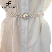 Elegantni biserni ženski remen Luksuzni dizajn Podesiva metalna kopča Lanac za zapešće Ženska haljina Odjeća Ukrasni pojas Nakit