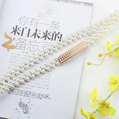 Elegantni biserni ženski remen Luksuzni dizajn Podesiva metalna kopča Lanac za zapešće Ženska haljina Odjeća Ukrasni pojas Nakit