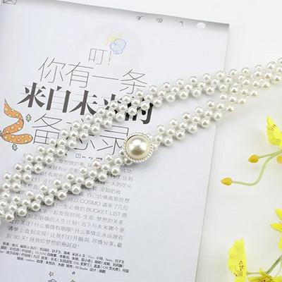 Elegantni biserni ženski remen Luksuzni dizajn Podesiva metalna kopča Lanac za zapešće Ženska haljina Odjeća Ukrasni pojas Nakit