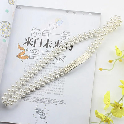 Elegantni biserni ženski remen Luksuzni dizajn Podesiva metalna kopča Lanac za zapešće Ženska haljina Odjeća Ukrasni pojas Nakit