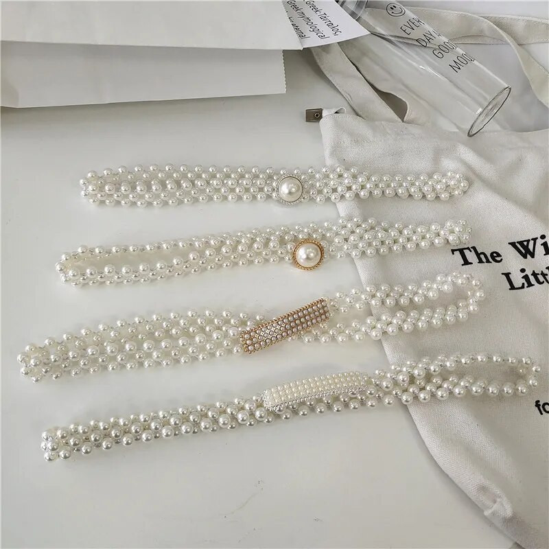 Elegantni biserni ženski remen Luksuzni dizajn Podesiva metalna kopča Lanac za zapešće Ženska haljina Odjeća Ukrasni pojas Nakit