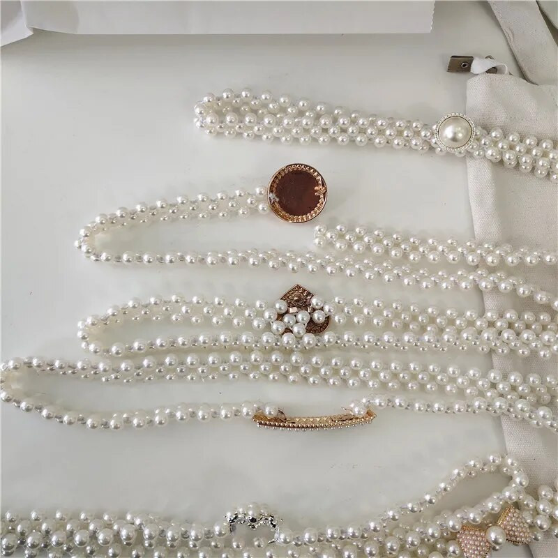 Elegantni biserni ženski remen Luksuzni dizajn Podesiva metalna kopča Lanac za zapešće Ženska haljina Odjeća Ukrasni pojas Nakit