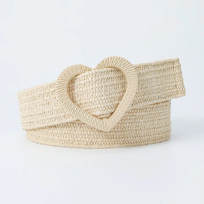 Modni boemski elastični pleteni pojasevi s četvrtastom kopčom za žene Jednobojni laneni tkani široki pojas od lažne slame PP slamnati pojas