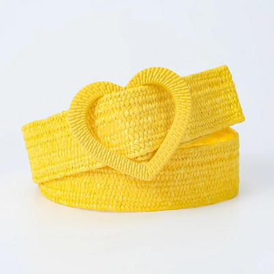 Modni boemski elastični pleteni pojasevi s četvrtastom kopčom za žene Jednobojni laneni tkani široki pojas od lažne slame PP slamnati pojas