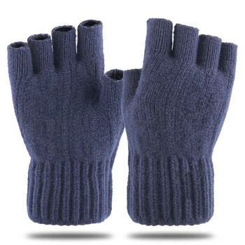 Мъжки ръкавици без пръсти наполовина Зимни топли ръкавици за плетене от вълна от алпака без пръсти Ръкавици за възрастни, удебелени за езда, течащи пръсти