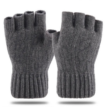 Ανδρικά μισά γάντια χωρίς δάχτυλα Χειμερινά ζεστά μάλλινα αλπακά γάντια πλεξίματος χωρίς δάχτυλα για ενήλικες ιππασία με διαρροή δακτύλων
