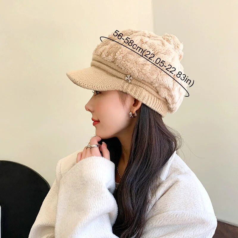 2023 m. Nauja pliušinė pūkuota beisbolo kepurė moterims šiltoms megztoms kepuraitėms žiemai sustorintos lauko vėjui atsparios beretės Elegantiška anties liežuvio kepurė