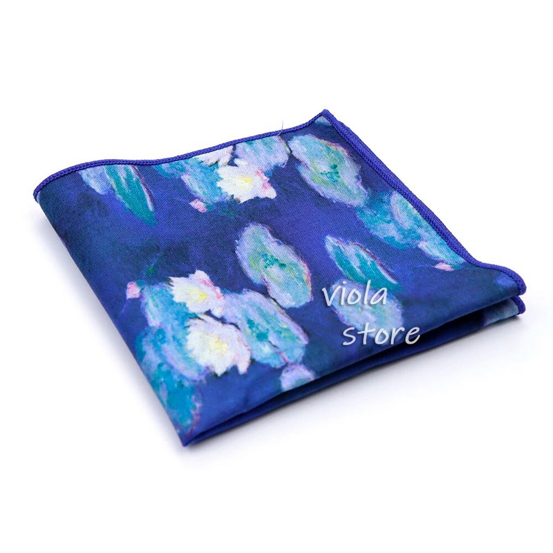 Vintage klasiskā eļļas glezna Ūdensroze 100% kokvilna 23 cm kabatlakats sieviešu vīriešu kāzu ballīšu uzvalks kabatas kvadrātveida dāvanas aksesuārs