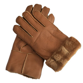 Ръкавици от естествена овча кожа за мъже, зимна топлина, кожа, интегрирана удебелена външна, ветроустойчиви ръкавици за колоездене, мъжки перчатки от овча кожа