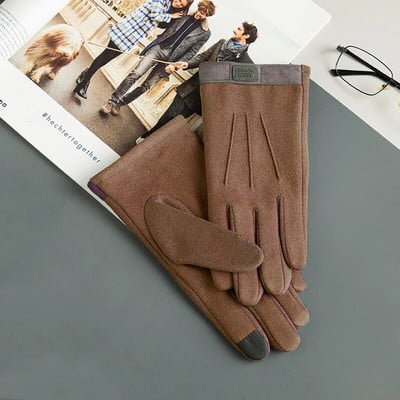 Zimske muške rukavice od brušene kože Keep Warm Plus Velvet Thicken Touch Screen Riding Run Mountaineer Vjetrootporne muške muške muške rukavice