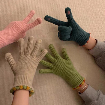 Зимни топли плетени ръкавици Ръкавици с цели пръсти Сензорен телефон Вълнен сензорен екран Ръкавици за ски Ръкавици без ръкави Унисекс Работни ръкавици за езда