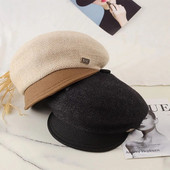 Ženske pletene beretke Šeširi Vintage francuska karirana vojna kapa Elegantne jednobojne beretke Kape Zimska modna slikarska kapa