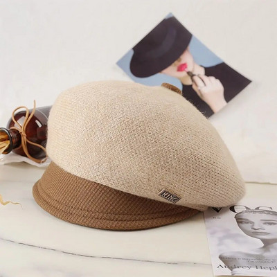 Ženske pletene beretke Šeširi Vintage francuska karirana vojna kapa Elegantne jednobojne beretke Kape Zimska modna slikarska kapa