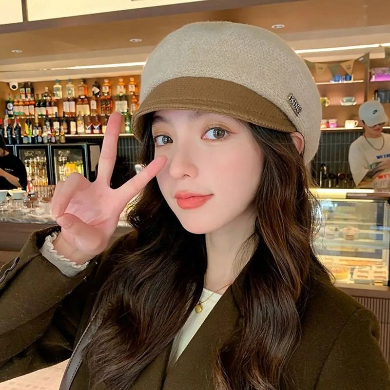 Ženske pletene beretke Šeširi Vintage francuska karirana vojna kapa Elegantne jednobojne beretke Kape Zimska modna slikarska kapa