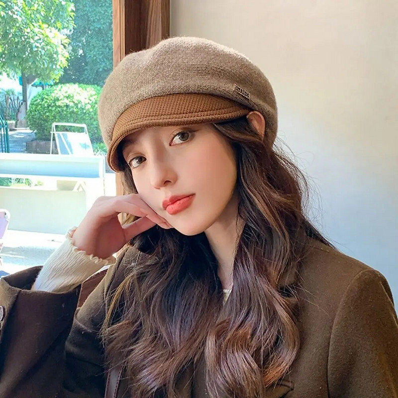 Ženske pletene beretke Šeširi Vintage francuska karirana vojna kapa Elegantne jednobojne beretke Kape Zimska modna slikarska kapa