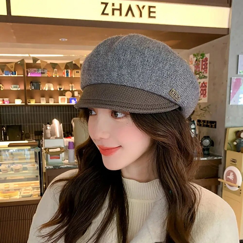 Ženske pletene beretke Šeširi Vintage francuska karirana vojna kapa Elegantne jednobojne beretke Kape Zimska modna slikarska kapa