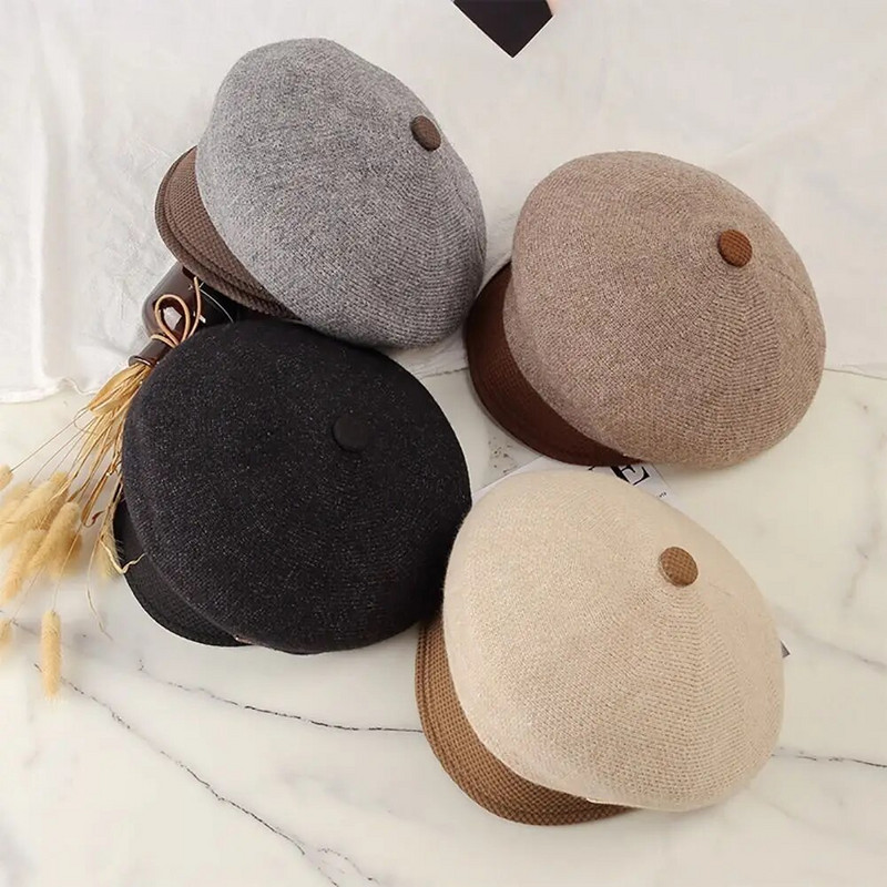 Ženske pletene beretke Šeširi Vintage francuska karirana vojna kapa Elegantne jednobojne beretke Kape Zimska modna slikarska kapa