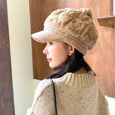 2023 Nova plišana pahuljasta bejzbol kapa za žene Tople pletene kape Zimske zadebljane vanjske beretke otporne na vjetar Elegantna kapa s pačjim jezikom