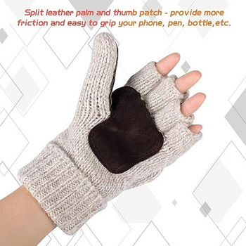 Unisex Plus χοντρά ανδρικά γάντια χωρίς δάχτυλα ανδρικά μαλλί Χειμώνα θερμά εκτεθειμένα γάντια δάχτυλα πλεκτά ζεστά γάντια μισού δακτύλου
