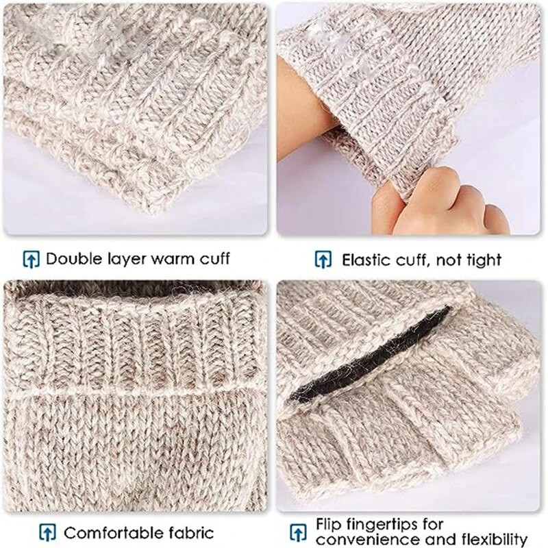 Unisex Plus debele muške rukavice bez prstiju Muške vunene zimske tople rukavice s otkrivenim prstima Pletene tople rukavice na preklop na pola prsta