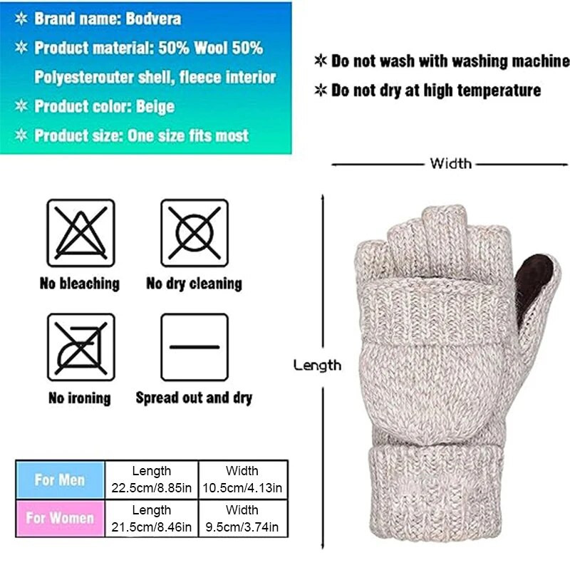 Unisex Plus debele muške rukavice bez prstiju Muške vunene zimske tople rukavice s otkrivenim prstima Pletene tople rukavice na preklop na pola prsta