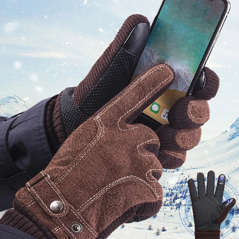 Talvine rattasõit seanahast kindad tuulekindlad soojad mootorratta fliisist suusad jalgrattasõidu külmad nahkkindad meestele