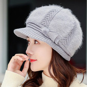 Modna ženska zimska pletena kapa od zečjeg krzna Zaštita za uši Bejzbol kape Deblja topla kapa Prodana kapa s pomponima u boji