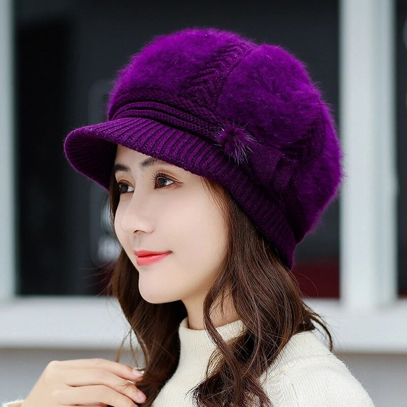 Modna ženska zimska pletena kapa od zečjeg krzna Zaštita za uši Bejzbol kape Deblja topla kapa Prodana kapa s pomponima u boji