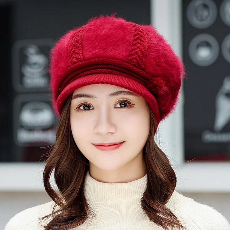 Modna ženska zimska pletena kapa od zečjeg krzna Zaštita za uši Bejzbol kape Deblja topla kapa Prodana kapa s pomponima u boji