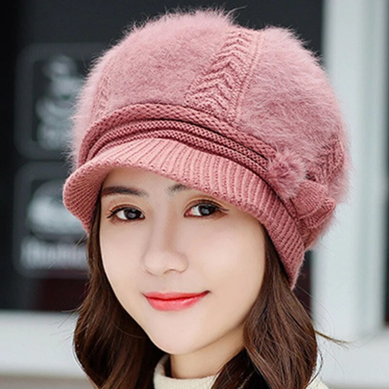 Modna ženska zimska pletena kapa od zečjeg krzna Zaštita za uši Bejzbol kape Deblja topla kapa Prodana kapa s pomponima u boji