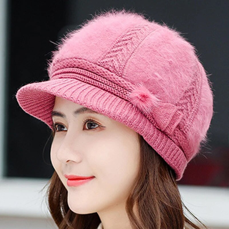 Modna ženska zimska pletena kapa od zečjeg krzna Zaštita za uši Bejzbol kape Deblja topla kapa Prodana kapa s pomponima u boji