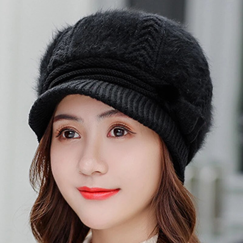 Modna ženska zimska pletena kapa od zečjeg krzna Zaštita za uši Bejzbol kape Deblja topla kapa Prodana kapa s pomponima u boji