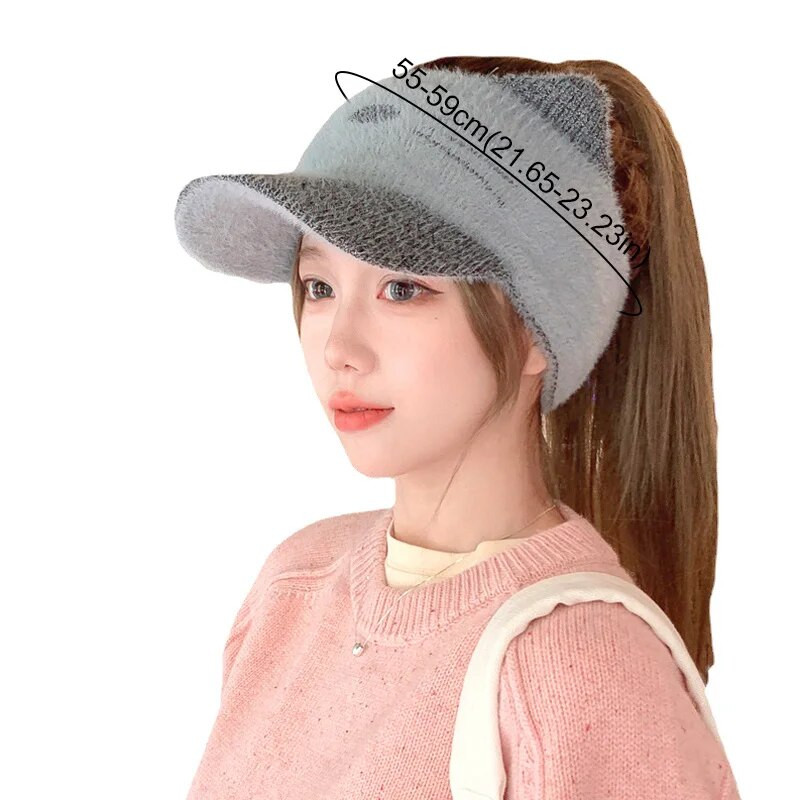 Korejiešu trikotāžas vilnas smailes cepure Y2K izšūta kaķa auss beisbola cepures āra riteņbraukšanas sporta zirgastes turētājs gadījuma tukša cilindra cepure