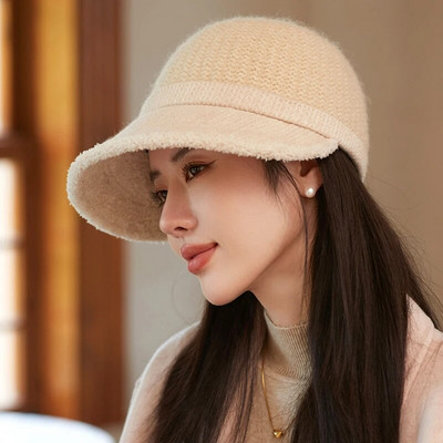 Ležerne kape sa šiltom podstavljene od flisa Jednobojne vunene pletene kape Elegantna ženska pahuljasta bejzbol kapa Zimska deblja topla biciklistička kapa