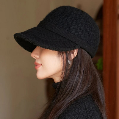 Ležerne kape sa šiltom podstavljene od flisa Jednobojne vunene pletene kape Elegantna ženska pahuljasta bejzbol kapa Zimska deblja topla biciklistička kapa