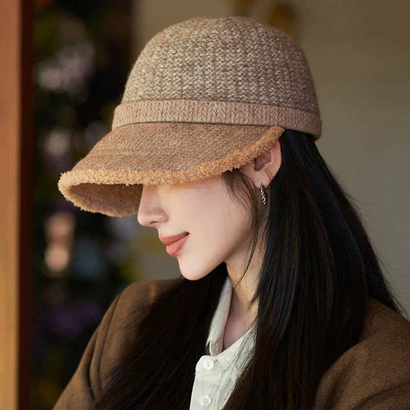 Ležerne kape sa šiltom podstavljene od flisa Jednobojne vunene pletene kape Elegantna ženska pahuljasta bejzbol kapa Zimska deblja topla biciklistička kapa