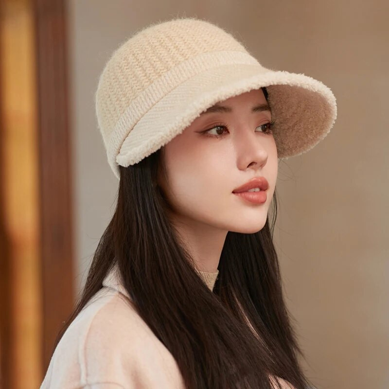 Ležerne kape sa šiltom podstavljene od flisa Jednobojne vunene pletene kape Elegantna ženska pahuljasta bejzbol kapa Zimska deblja topla biciklistička kapa