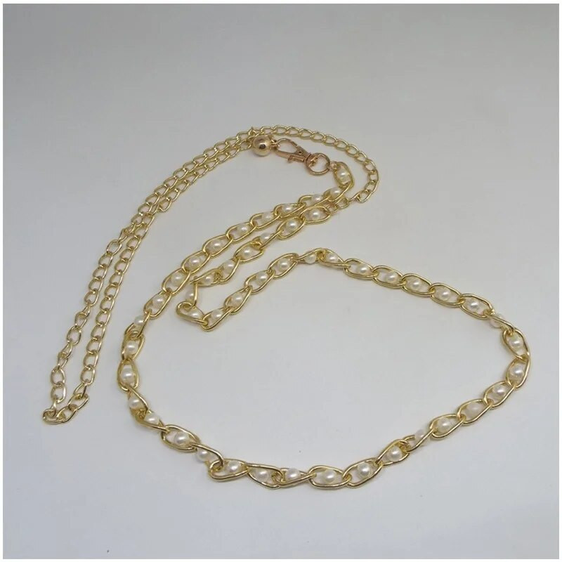 Accesorii pentru rochii pentru femei Lanț de talie Lanț metalic perlat solid Accesorii vestimentare versatile Curele subțiri din perle