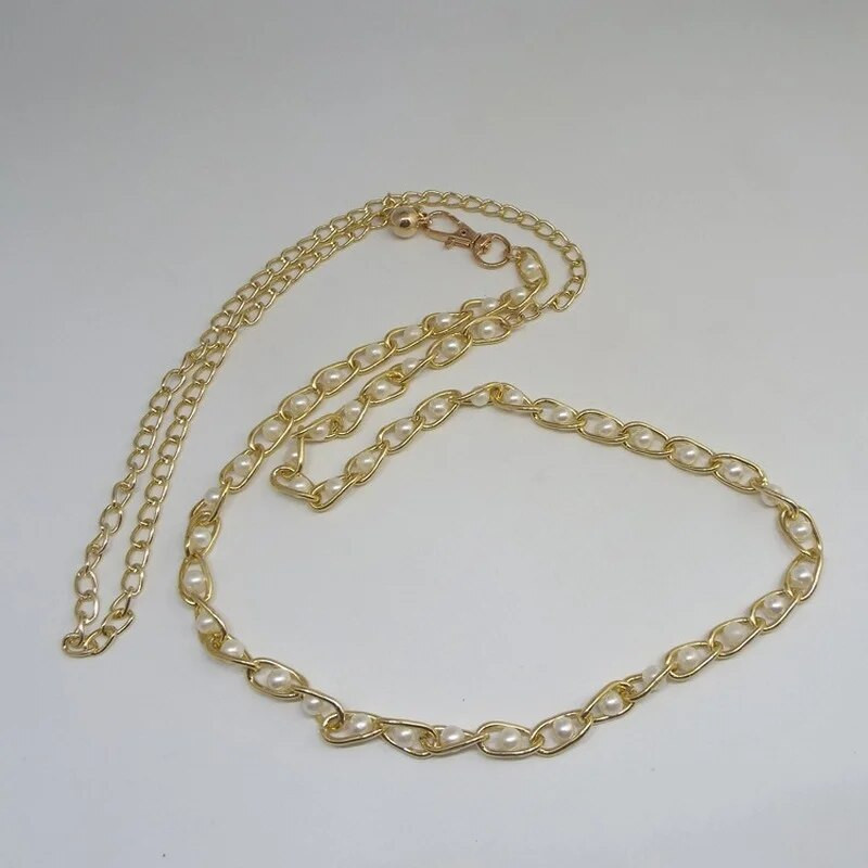 Accesorii pentru rochii pentru femei Lanț de talie Lanț metalic perlat solid Accesorii vestimentare versatile Curele subțiri din perle