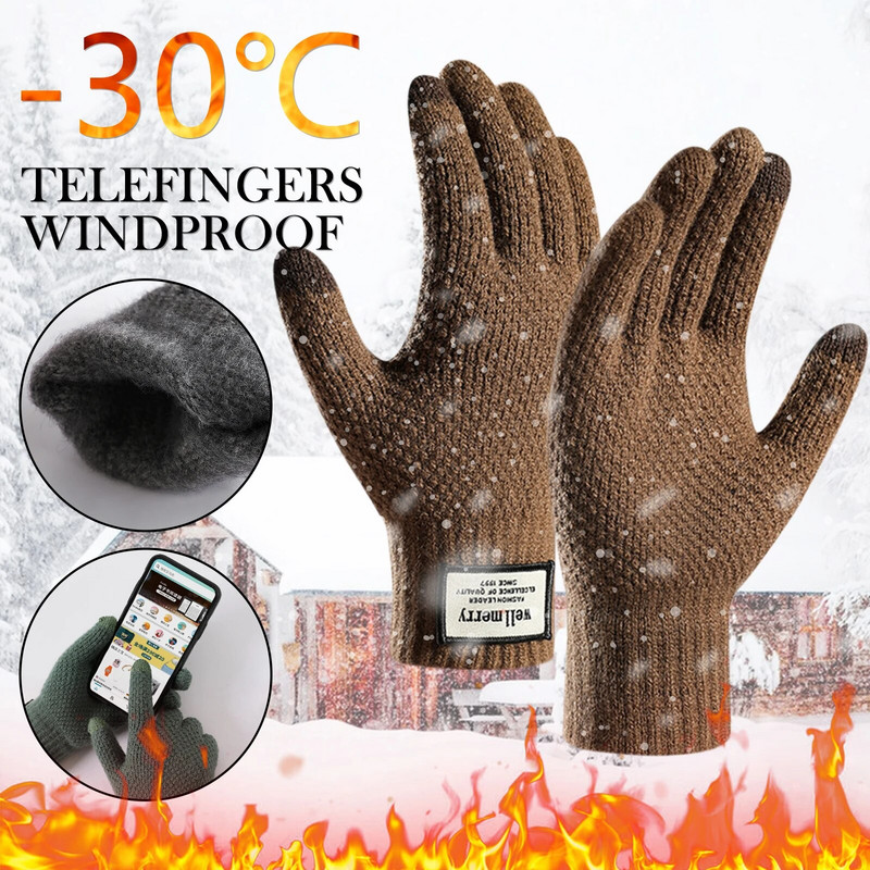 Talvised paksud silmkoelised meeste talvekindad imitatsioon kašmiirist kahekihilised põhjuslikud kindad täiskasvanutele meessoost labakindad paksud villased kašmiir soojad